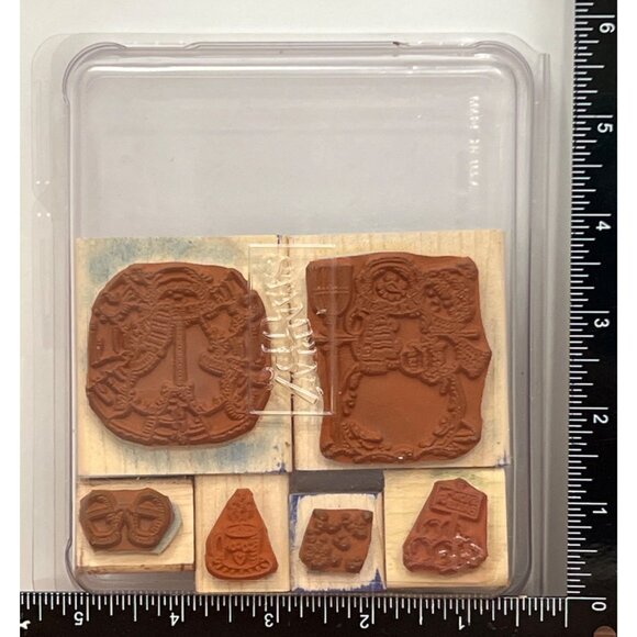 1999 STAMPIN' UP! SNOW ANGELS Wood Mount Rubber Stamp set COCOA MITTEN MAN BALL - Picture 2 of 5